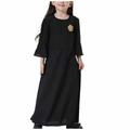 JSGEK 6-7 Years Kids Muslim Girls Dress for Fashion Soft Long Sleeve Islamic Dubai Robe Comfort Loose Fit Kaftan Maxi Gown Middle East Prayer Abaya Clothes Regular Fit Full Length Maxi Dress Black