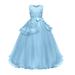 HBYJLZYG Sleeveless Floor Length Tulle Dress Toddler Girls Net Yarn Temperament Flowers Bowknot Birthday Party Gown Long Dresses 4-14 Years