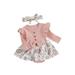 Suealasg Baby Girls Easter Outfit 3 6 9 12 18 Months Infant Girls Long Sleeve Bunny Print Romper Dress + Headband Set 0-18M 2Pcs Newborn Girl Spring Clothing