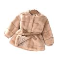 Lovskoo 2024 1-6T Toddler Baby Girls Fleece Jacket Thick Warm Coats Button Down Coat with Belt Outerwear Faux Fur Clothing Khaki