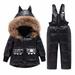 JSGEK Soft Regular Fit Solid Color Outerwear Coats Romper Snowsuits Sets Child Winter Warm Outfits Ski Bidi Outfits Comfort Girls Skiing Jackets Boys Snow Suits Winter Black 110