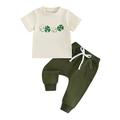 Suealasg Toddler Baby Boys Irish Day 2pcs Clothes Short Sleeve Crew Neck Letters Shamrock Print T-shirt + Long Pants Sets 6M 1T 2T 3T Kids Boys Summer Saint Patrick s Day Outfits