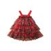 Toddler Girls Summer Sweet Beach Dress Red Sleeveless Tiered Floral Tulle Princess Dress
