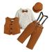 NIUREDLTD Toddler Gentleman Suit Outfits Toddler Kids Boys Gentleman s Dress Costume 4PCS Shirts Vest Pants Hat Child Baby Outfits For 0-2 Years Baby Boy Clothes Set Brown1 70