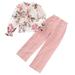 Toddler Girls Outfits 2 Pcs Long Sleeve Floral Tops And Pants Set Kids Joggers Girls Clothing Size 8-9T