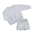 Honeeladyy Boys Girls 2 Pcs Fleece Sweat Suits Unisex Kids Long Sleeve Pullover Sweatshirt Elastic Waist Shorts with Pockets Set Birthday Gift Gray 2-3Years