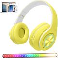 Bluetooth Over Ear Headphones Wireless Colorful LED Lights Headphones Foldable Hi-Fi Stereo Headphones with in Microphone Wired and Wireless Headphones for Classroom/Home Office/PC/Mobile