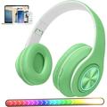Bluetooth Over Ear Headphones Colorful LED Lights Headphones Foldable Hi-Fi Stereo Headphones with in Microphone Wired and Wireless Headphones for Classroom/Home Office/PC/Mobile