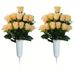 Artificial Cemetery Flowers with Vase 2 PCS Artificial Rose Lily Bouquet Graveyard Memorial Flowers for Cemetery Headstones Decoration