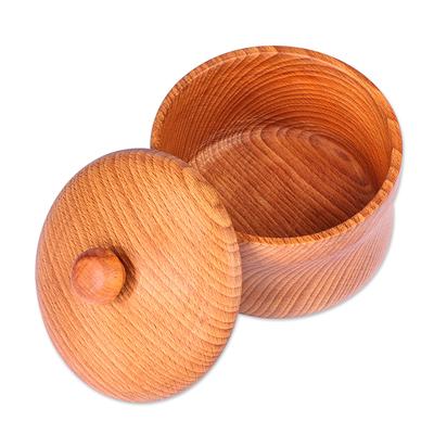 Sweet Delight,'Hand-Carved Natural Brown Beechwood Sugar Bowl'