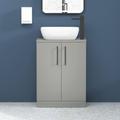 Modena 600mm Satin Grey Floor Standing Vanity Unit 2 Door with Matt Black Handles & Countertop Basin - Abacus