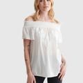 Lucky Brand Short Sleeve Off The Shoulder Embroidered Top - Women's Clothing Short Sleeve Tee Shirt Tops in Bright White, Size S