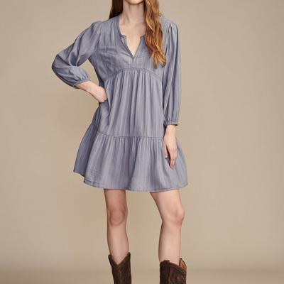 Lucky Brand Long Sleeve Tiered Mini Dress - Women's Clothing Dresses Mini Dress in Stonewash, Size M