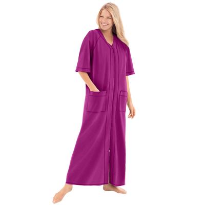 Plus Size Women's Long French Terry Zip-Front Robe by Dreams & Co. in Rich Magenta (Size 4X)