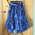 J. Crew Skirts | Jcrew Mid Length High-Low Skirt, Blue W Floral Pattern Elastic Waist W Belt | Color: Blue | Size: 6