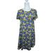 Lularoe Dresses | Lularoe Blue & Yellow Floral Shift Swing Dress With Chest Pocket Short Sleeve Xs | Color: Blue/Yellow | Size: Xs
