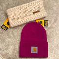 Carhartt Accessories | Brand New Carhartt Bundle Of Pink Cuffed Beanie Hat & Knit Sherpa Lined Headband | Color: Pink | Size: Os