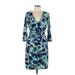 Ann Taylor Casual Dress - Wrap: Blue Floral Motif Dresses - Women's Size 10
