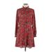 Ann Taylor LOFT Casual Dress - Shirtdress: Red Floral Motif Dresses - Women's Size 6