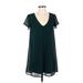 Lulus Casual Dress - A-Line V Neck Short sleeves: Teal Solid Dresses - Women's Size X-Small