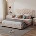 Queen Size Upholstered Bed Frame with Rivet Design, Modern Velvet Platform Bed with Tufted Headboard