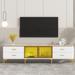 Modern LED TV Stand with Marble-veined Top, Golden Legs, and Adjustable LED Lights, Entertainment Center for TVs Up to 78''
