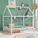 Twin/Full Size Wood House Bed with Fence, Door, and Roof - Enclosed Play Area for Kids