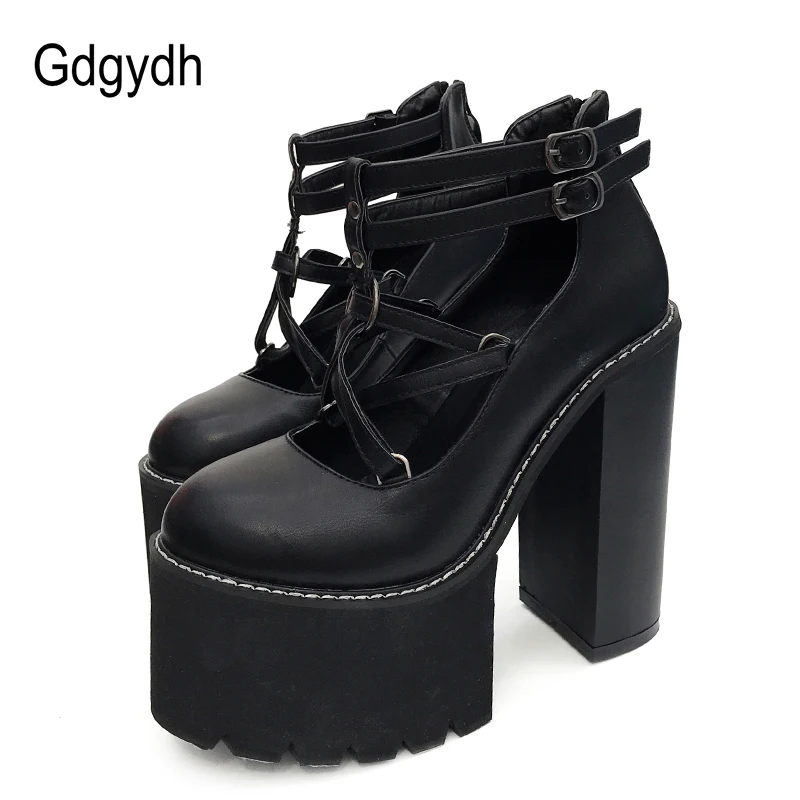 Gdgydh Mode Frauen Pumpen High Heels Zipper Gummi Sohle Schwarz Plattform Schuhe Frühling Herbst Leder Schuhe Weibliche Gothic Pentagon