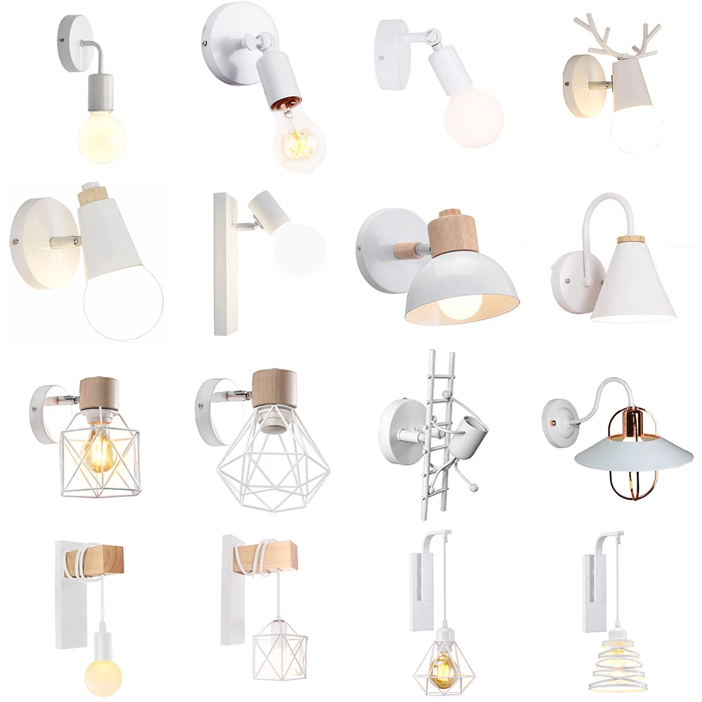 Nordic Moderne E27 LED Wand Lampe Eisen Holz Weiß Wandlampen Licht für Indoor Hause Gang Veranda Küche Nacht Schlafzimmer Dekoration
