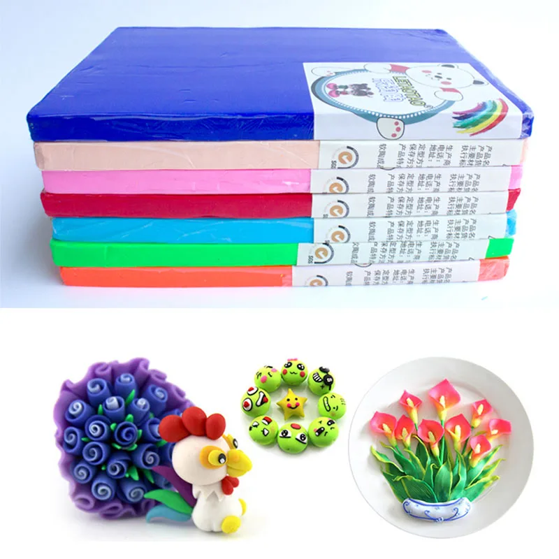 Pâte à jouer en argile polymère douce pour enfants, sculpture colorée, poupées de bricolage, 500g