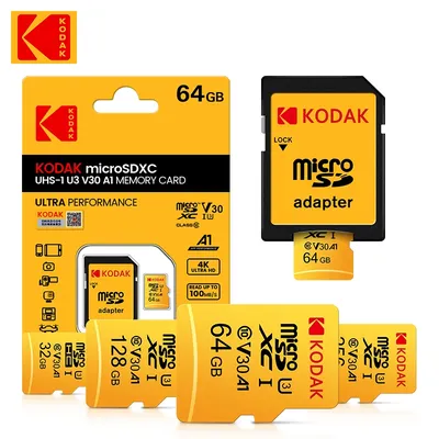 KODAK U3 MicroSD 32GB 64GB 128GB 256GB A1 SDHC 100 MB/S Grade 10 Carte mémoire C10 UHS-I TF/SD