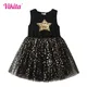 Vikita Girls Star Pailletten appliziertes Kleid Mädchen ärmellose Sommerkleider Kinder schwarz