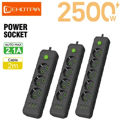 EU Stecker AC Steckdosen Multitap Power Streifen 2m Verlängerung Kabel Buchse Elektrische Mit USB Image