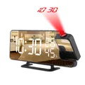 Réveil Numérique de Table Radio FM Touriste Horloge à Projection LED Miroir de Réveil Compteur de