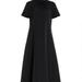 STAUD Women Black Ilana Tie Back High Neck Short Sleeve Front Ruched Maxi Dress - Black