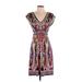 ICE Casual Dress - Sheath V Neck Short sleeves: Purple Print Dresses - Women's Size 4