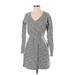 Saturday Sunday Casual Dress - Sweater Dress V-Neck Long sleeves: Gray Marled Dresses - Women's Size Small