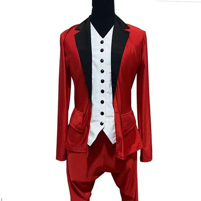 Figure Skating Dress Men's Boys Ice Skating Jacket Top Bottoms Red Spandex Micro-elastic Training Skating Wear Classic Long Sleeve Ice Skating Figure Skating