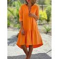 Damen Schwarz Blau Orange Sommer Frühling Midikleid Leinen-inspirierte Kleider Baumwoll-Leinenkleid A Linie Kleid Lässig Urlaub Lässiger Schnitt Einfach V-Ausschnitt