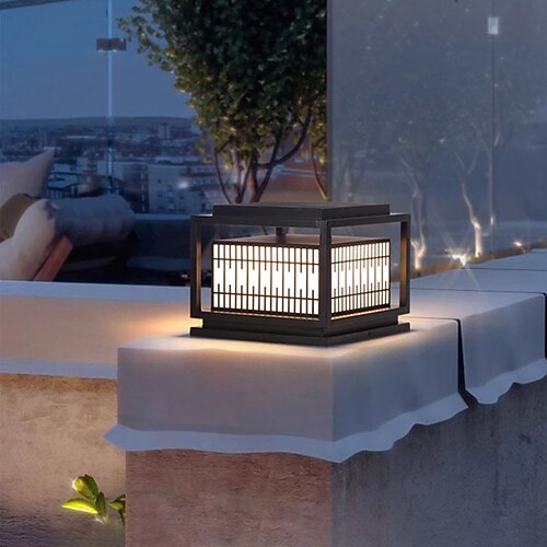 Moderne Pfostenleuchte, wasserdichte Landschaftswegbeleuchtung, E27, Deckzaunpfostenkappenlampe mit Acrylschirm, quadratische Säulenlampe aus verzinktem Blech, 110–240V Image