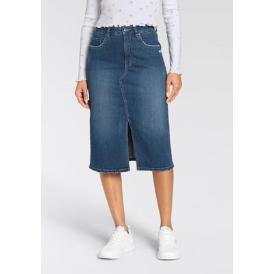 Jeansrock KANGAROOS, Damen, Gr. 36 (S), blau (blau used), Denim/Jeans, Obermaterial: 98% Baumwolle, 2% Elasthan, Basic, figurbetont ca. Mitte Wade, Röcke, in Midilänge mit Schlitz Image