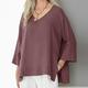 Hemd Bluse Damen Wein Braun Grau Glatt Gespleisst Strasse Täglich Modisch V Ausschnitt Lockere Passform S