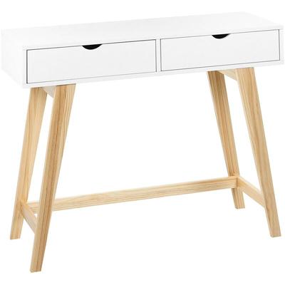 Konsolentisch Weiß mit hellem Holz MDF Holzbeine 101 x 36 x 78 cm 2 Schubladen Flur, Wohnzimmer Image