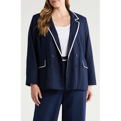 Halogen(r) Piped Double Breasted Linen Blend Blazer