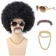 Perruque afro noire des années 70 pour hommes avec chaîne de lunettes et moustache perruques de costume disco courtes noires bouclées pour hommes des années 70 et 80 hippie rocker perruques