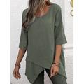 Chemise Chemisier Femme Bleu Vert Gris Plein Ourlet asymétrique Plein Air du quotidien Mode Col Rond Standard S