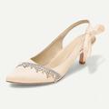 Femme Chaussures à Talons Chaussures de mariage Chaussures habillées Mariage Soirée Bureau Talons de mariage Strass Talon de chaton Talon Bas Bout pointu Elégant Satin Noir Blanche Ivoire