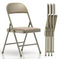 Nazhura Folding Chairs with Padded Cushion and Back Khaki Metal Chairs with Comfortable Cushion and Durable Steel Frame for Home and Office for Indoor and Outdoor Events 4 Pack