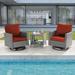 Sonerlic 3-Piece Patio Sofa Set Rattan Swivel Rocking Chair Set Side Table Suiting Backyard Poolside and Patio Red