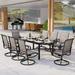 7-Piece Patio Dining Set Outdoor Furniture 6 Sling Dining Swivel Chairs and Steel Frame Slat Larger Rectangular Table with 1.57 Umbrella Hole for Poolside Porch Backyard